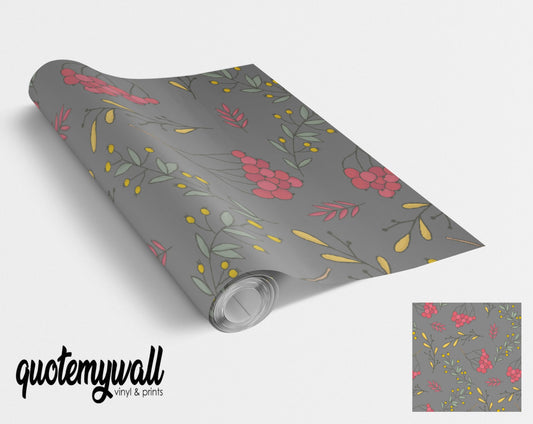 Grey Berries & Flowers Vinyl Wrap