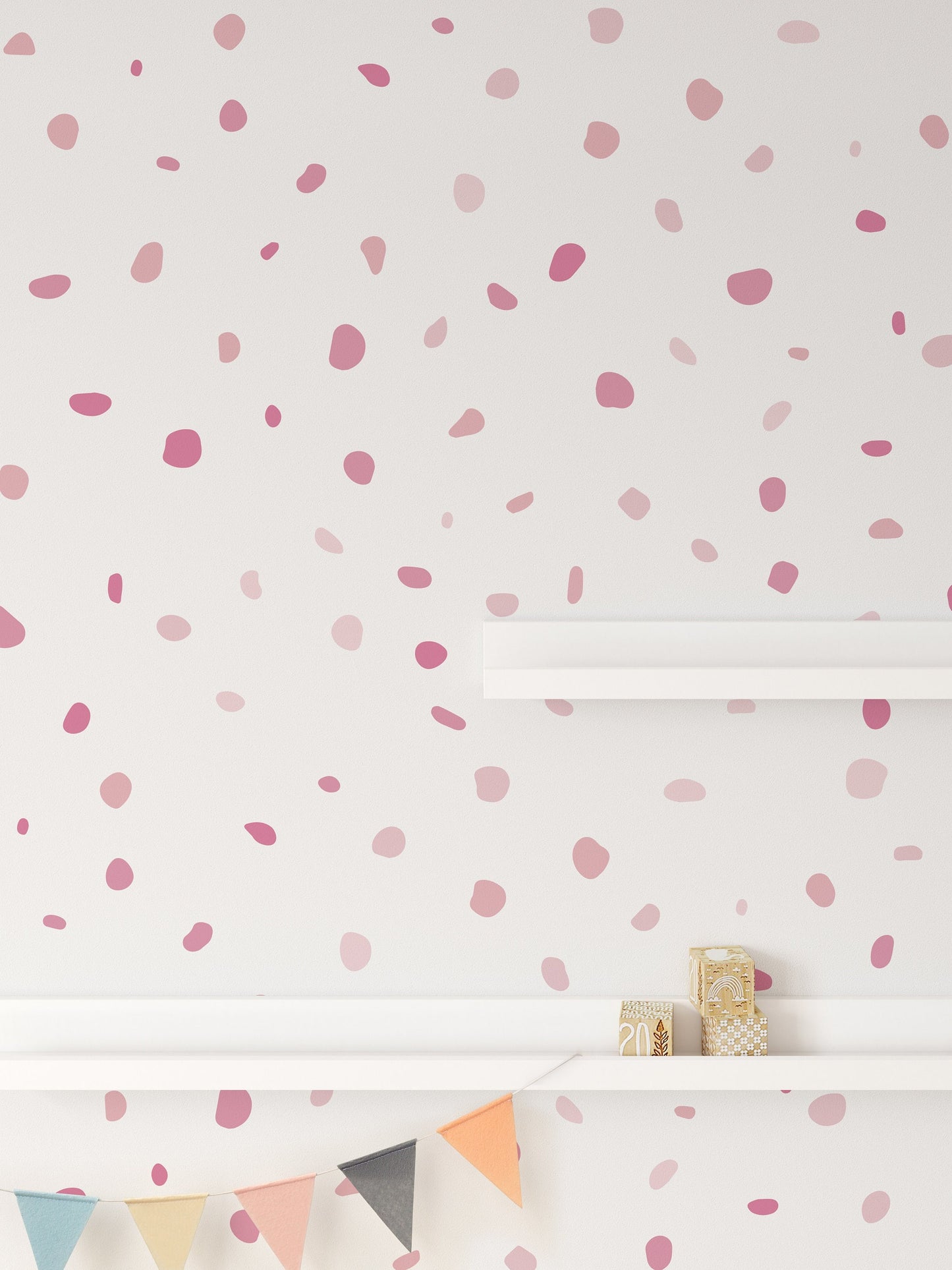 Pink Shades Polka Dot Wall Decal Stickers Removable Pastel Wall Decor For Kids Rooms, Nurseries, Children's Bedrooms