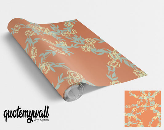 Orange Floral Furniture/Window Vinyl Wrap