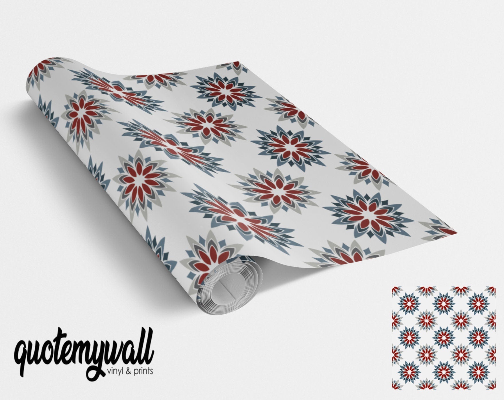 Red, Grey & Blue Star Pattern Tile Wrap