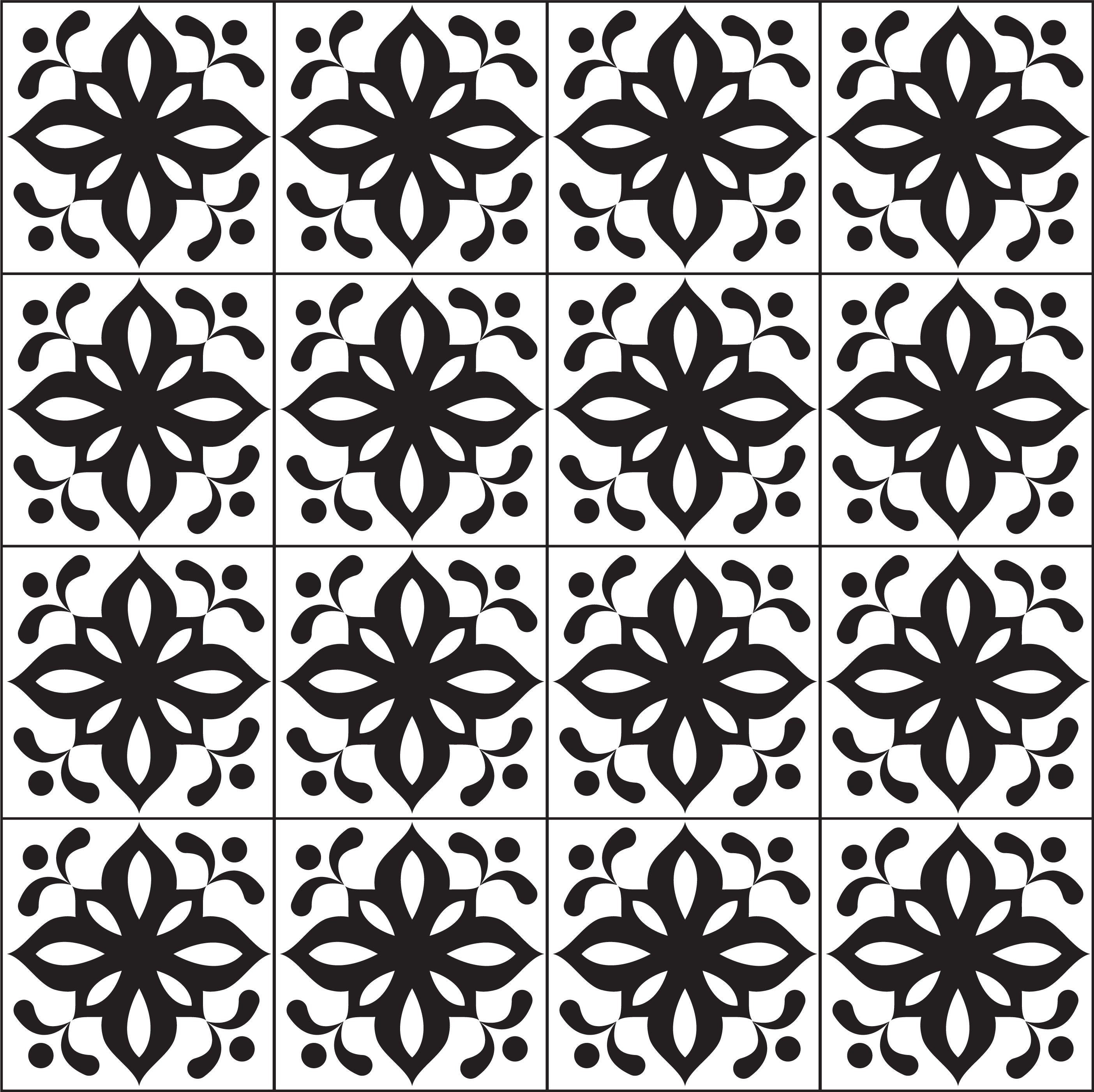 Black Pattern Vintage Style Tile Vinyl Sticker Wrap