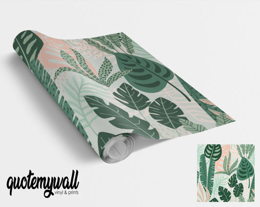 Light Tropical Rainforest Leaf Vinyl Furniture Wrap
