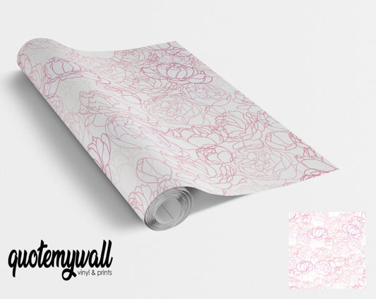 Peony Outline Floral Pattern Vinyl Sticker Wrap