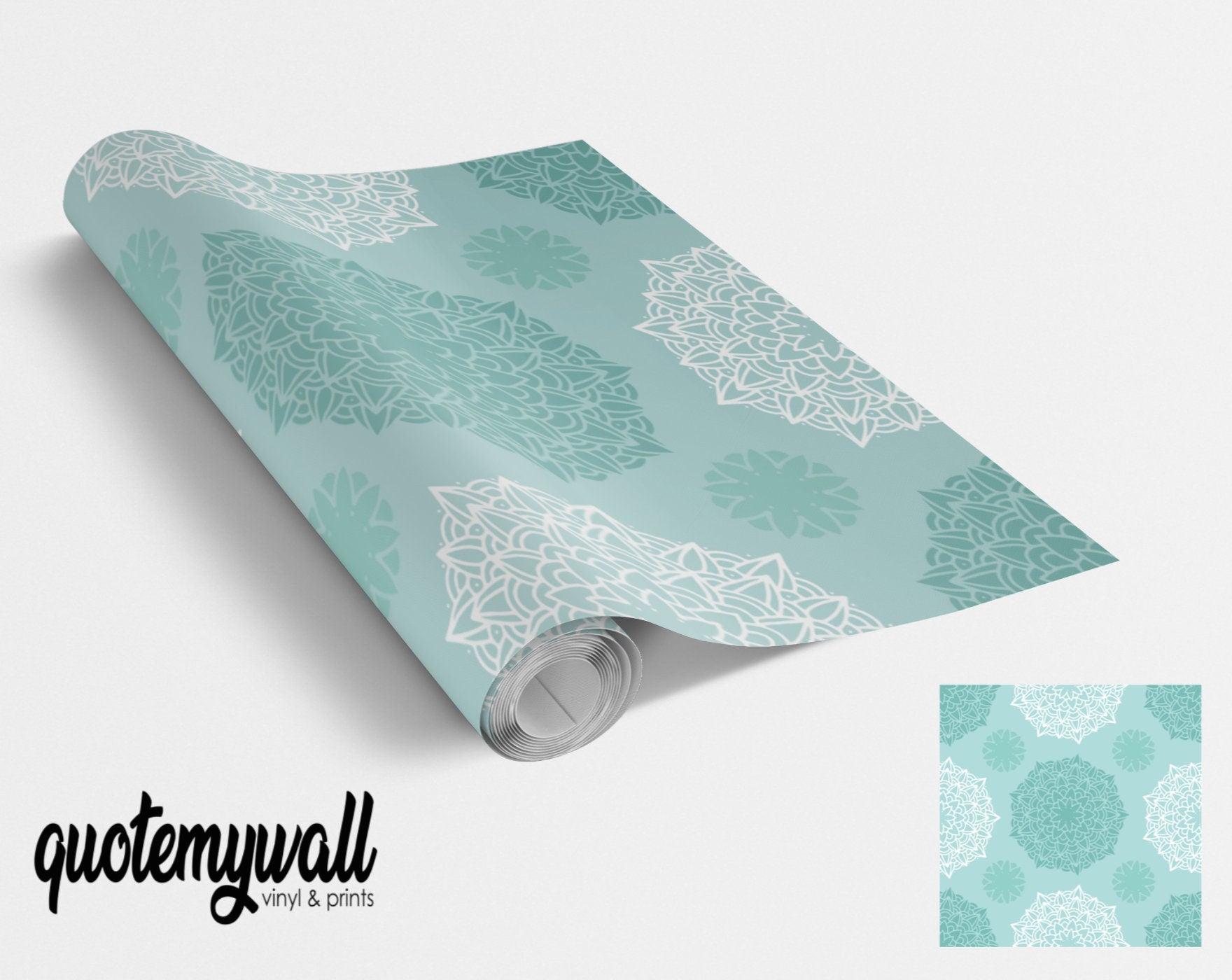 Mint & White Mandala Pattern Vinyl Furniture Wrap