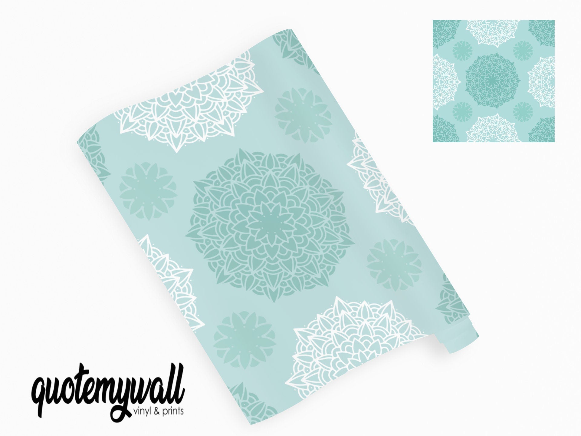 Mint & White Mandala Pattern Vinyl Furniture Wrap