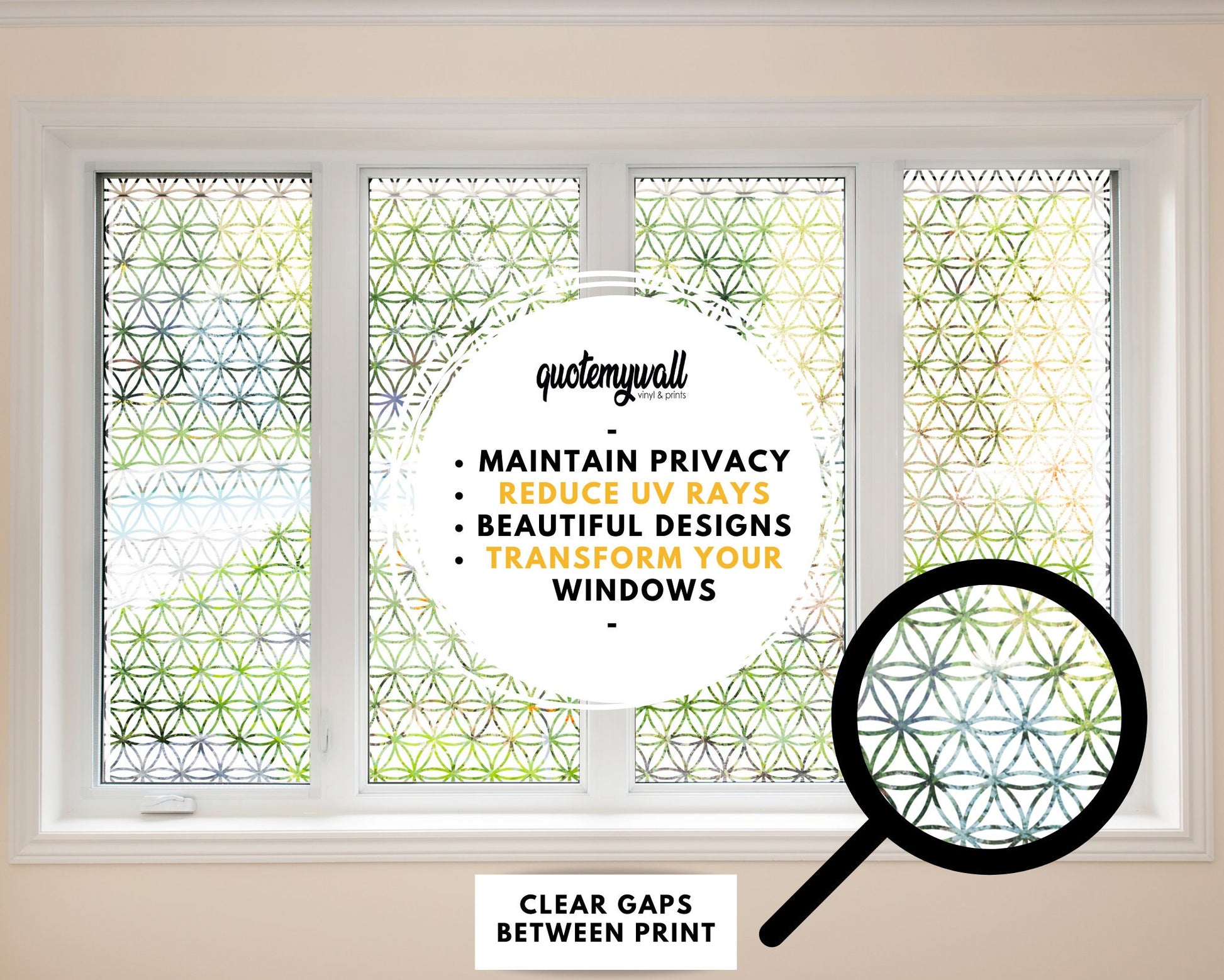Decorative Circles Pattern Window Privacy Film Cling Static Cling Glass Sticker Non Adhesive UV Heat Control Frosted Glass