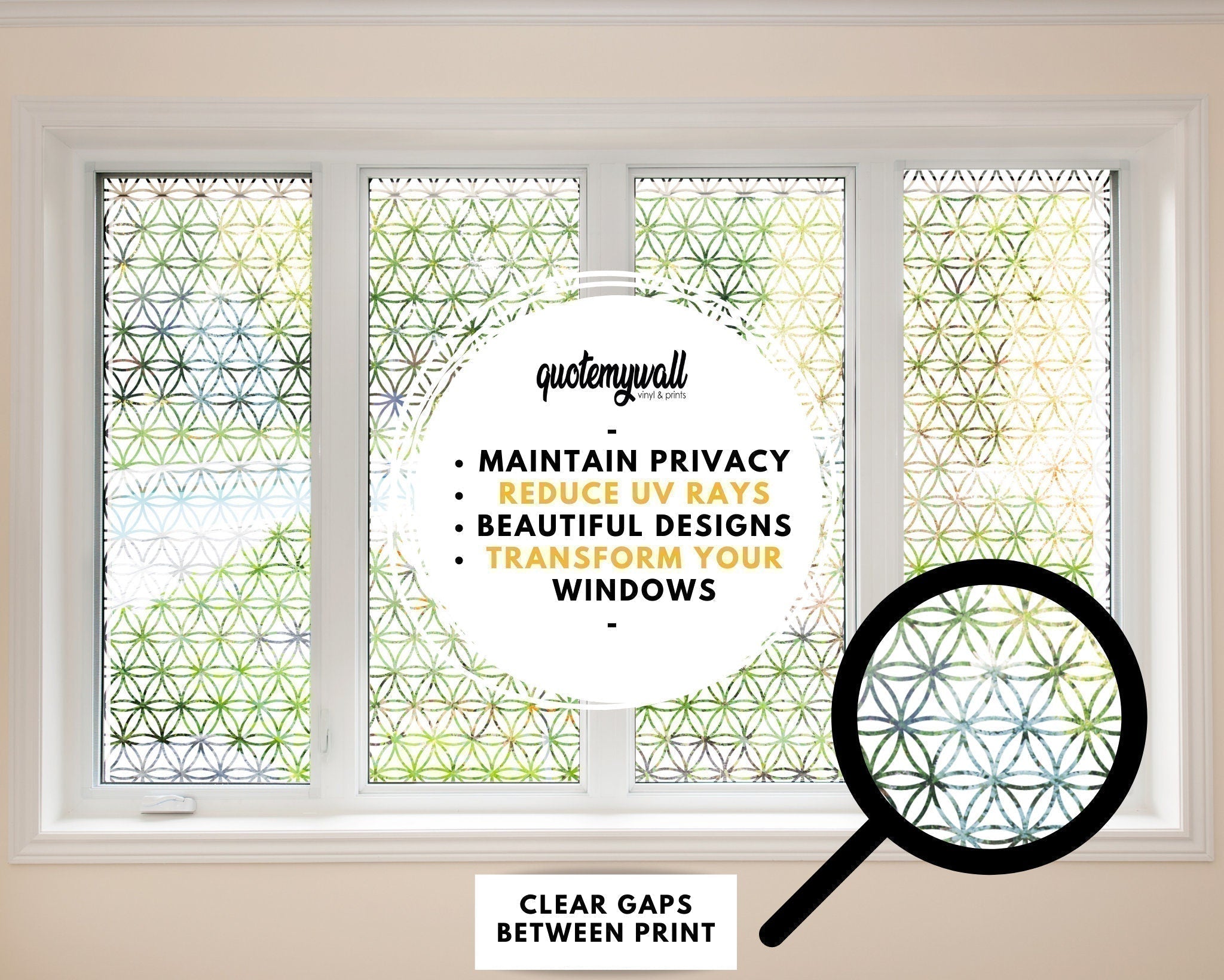 Geometric Decorative Pattern Window Privacy Film Cling Static Cling Glass Sticker Non Adhesive UV Heat Control Frosted Glass