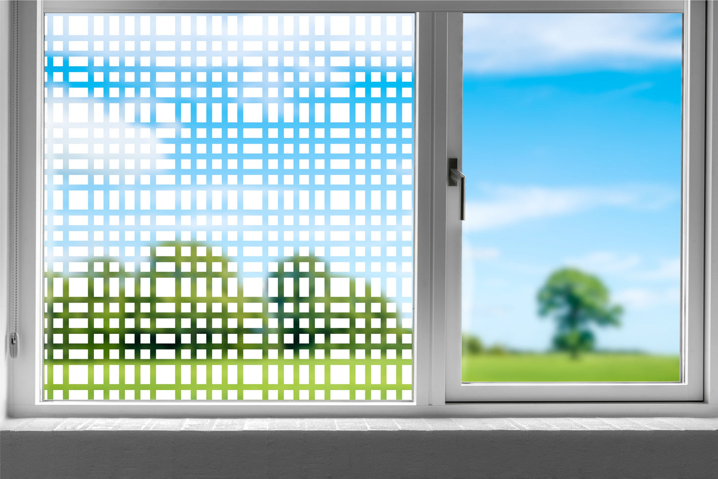 Squares Pattern Window Privacy Film Cling Static Cling Glass Sticker Non Adhesive UV Heat Control Frosted Glass