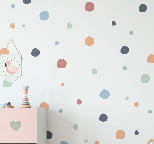 Boho Polka Dot Wall Stickers Decals For Kids Bedrooms Nursery PVC-FREE Odourless Fabric Reusable Chic Dot Stickers