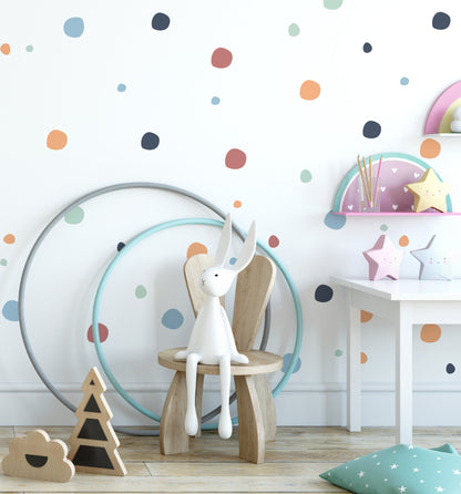 Boho Polka Dot Wall Stickers Decals For Kids Bedrooms Nursery PVC-FREE Odourless Fabric Reusable Chic Dot Stickers