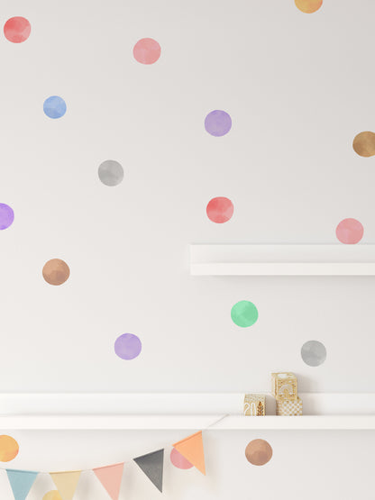 Water Colour Polka Dot Wall Stickers For Nursery Kids Bedroom Childrens Wall Decals Decor Removable Peel & Stick