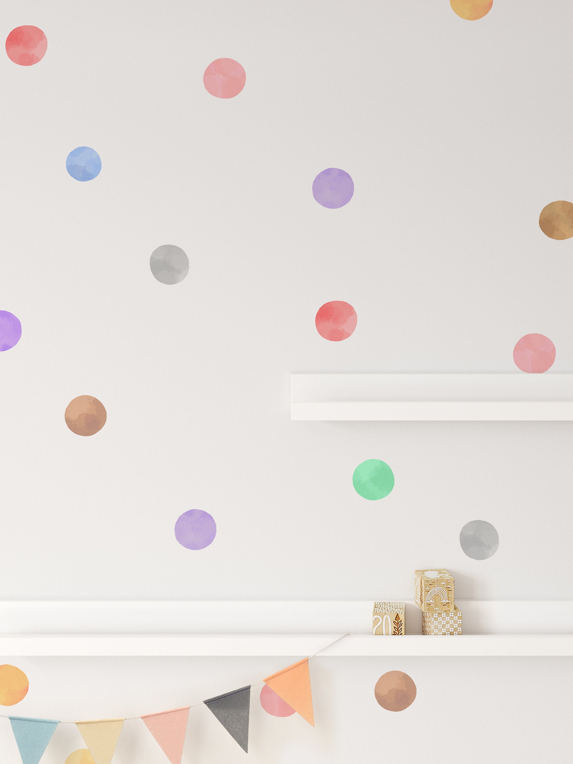 Water Colour Polka Dot Wall Stickers For Nursery Kids Bedroom Childrens Wall Decals Decor Removable Peel & Stick