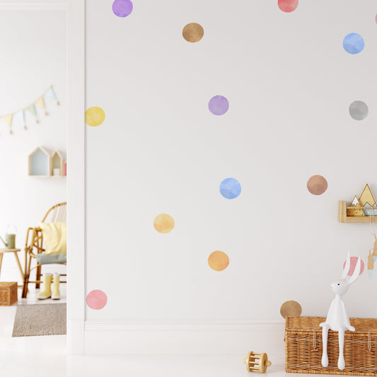 Water Colour Polka Dot Wall Stickers For Nursery Kids Bedroom Childrens Wall Decals Decor Removable Peel & Stick