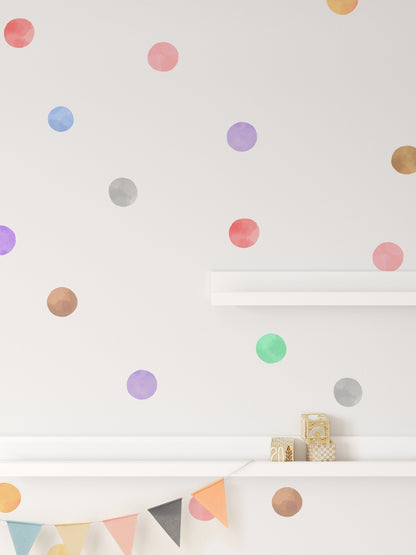 Water Color Polka Dot Wall Stickers For Nursery Kids And Childrens Bedrooms Peel & Stick Pastel Playroom Decals