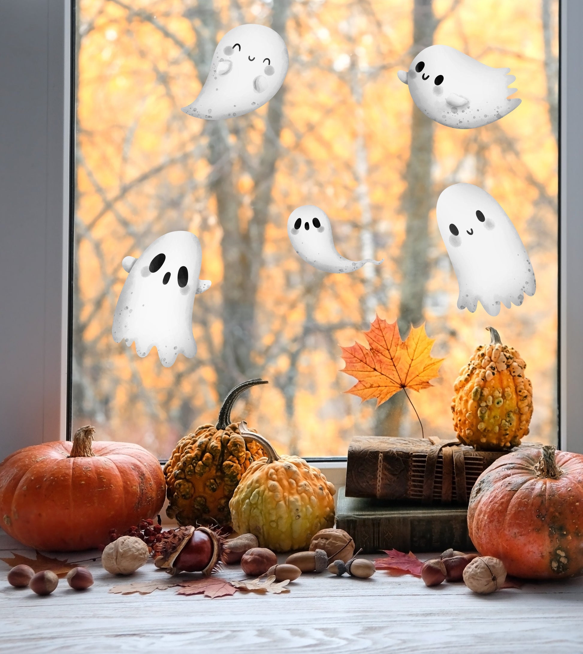 Cute Ghosts Halloween Window Stickers Decals Spooky Vinyl Removable Peel & Stick Reusable