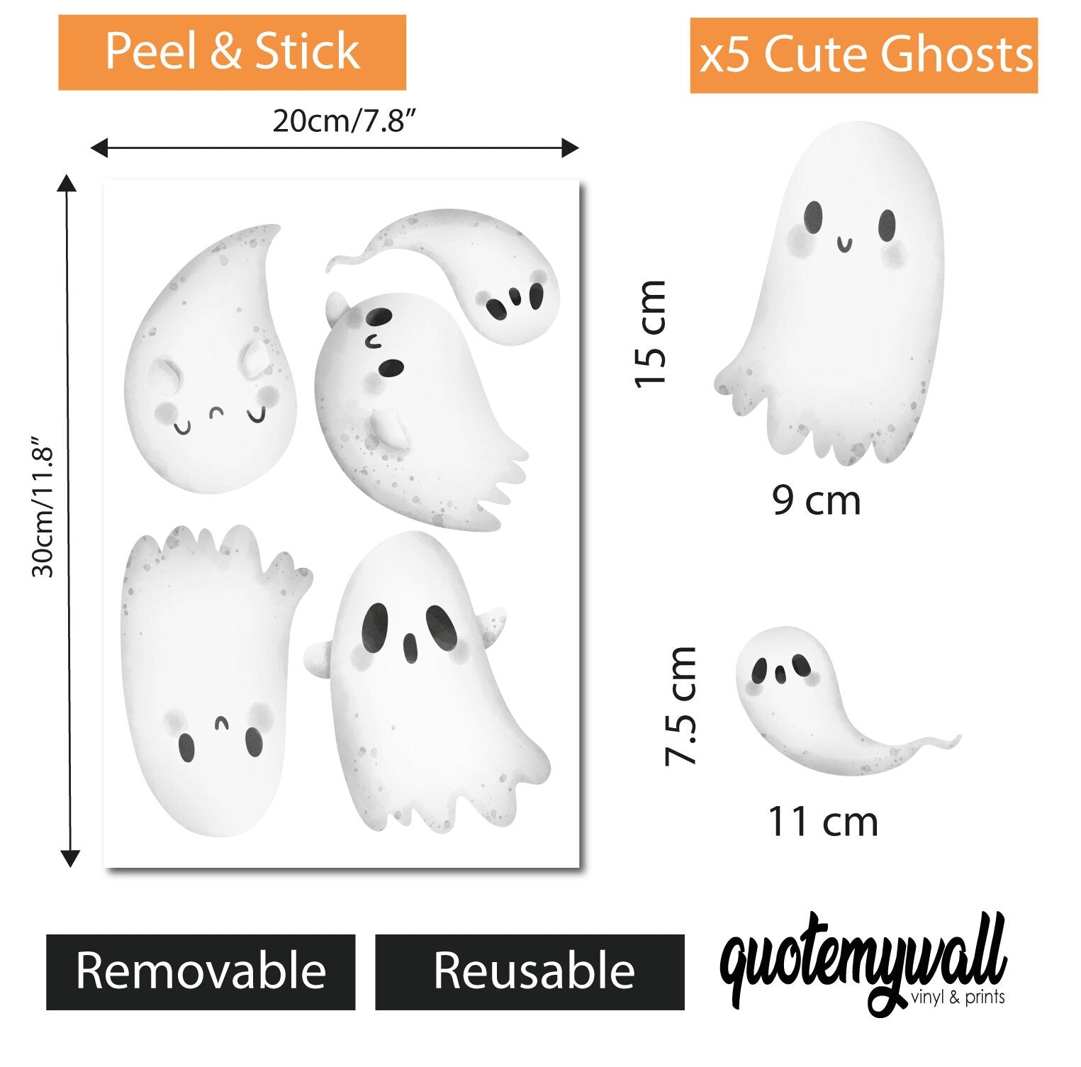 Flying Ghosts Halloween Window Stickers Decals Peel & Stick Removable Window Decal Cling Reusable