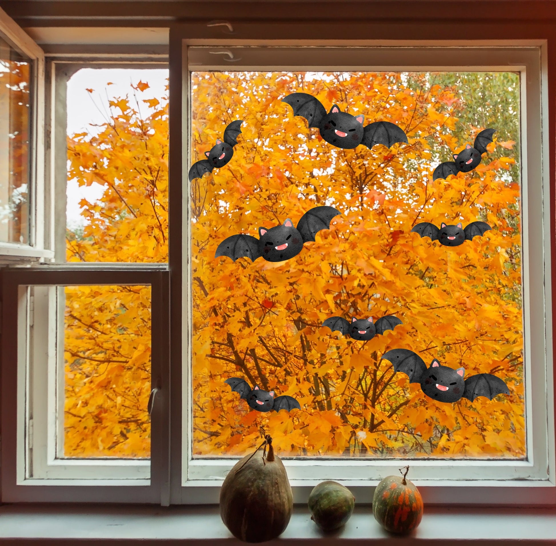 Flying Bats Halloween Window Stickers Decals Spooky Vinyl Removable Peel & Stick Reusable