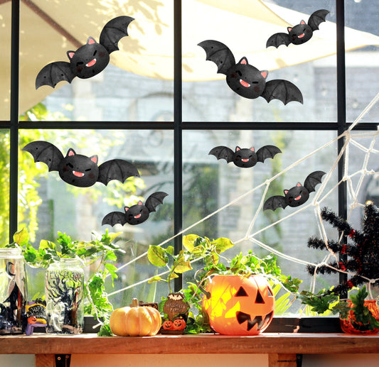 Flying Bats Halloween Window Stickers Decals Spooky Vinyl Removable Peel & Stick Reusable