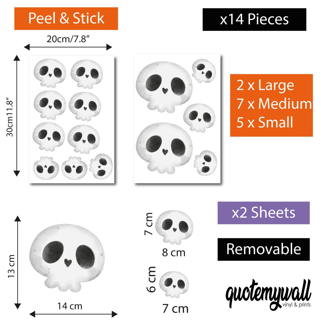 Scary Skulls Halloween Stickers Window Decals, Removanble Halloween Decorations, Skull Stickers