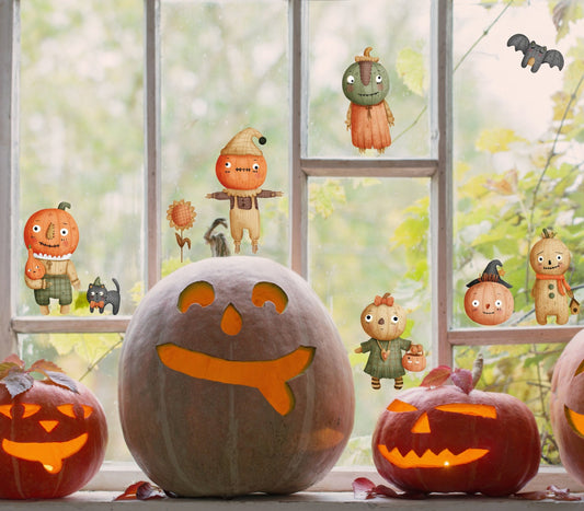 Cute Halloween Decorations Window Stickers Scarecrows Family Pumpkin Black Cat & Bat