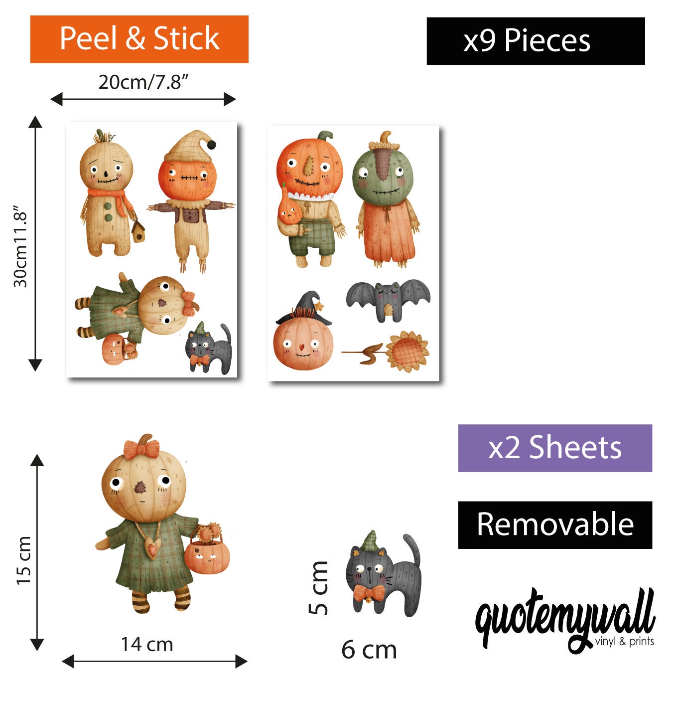 Cute Halloween Decorations Window Stickers Scarecrows Family Pumpkin Black Cat & Bat