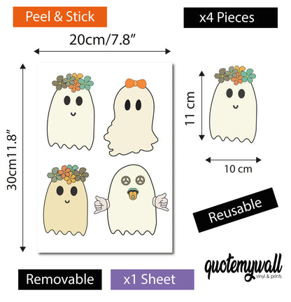 Retro Ghosts Halloween Window Stickers, Groovy Window Decals, Halloween Decor, Halloween Decorations, Funky Autumn