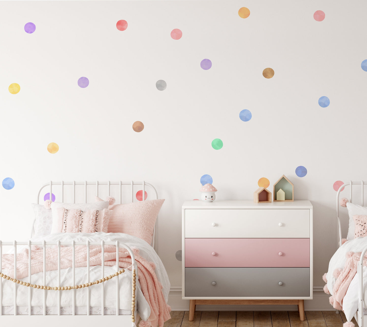 Water Colour Pastel Polka Dot Wall Stickers Decals | Kids Rooms Nursery Playroom Wall Decals | Removable Peel & Stick