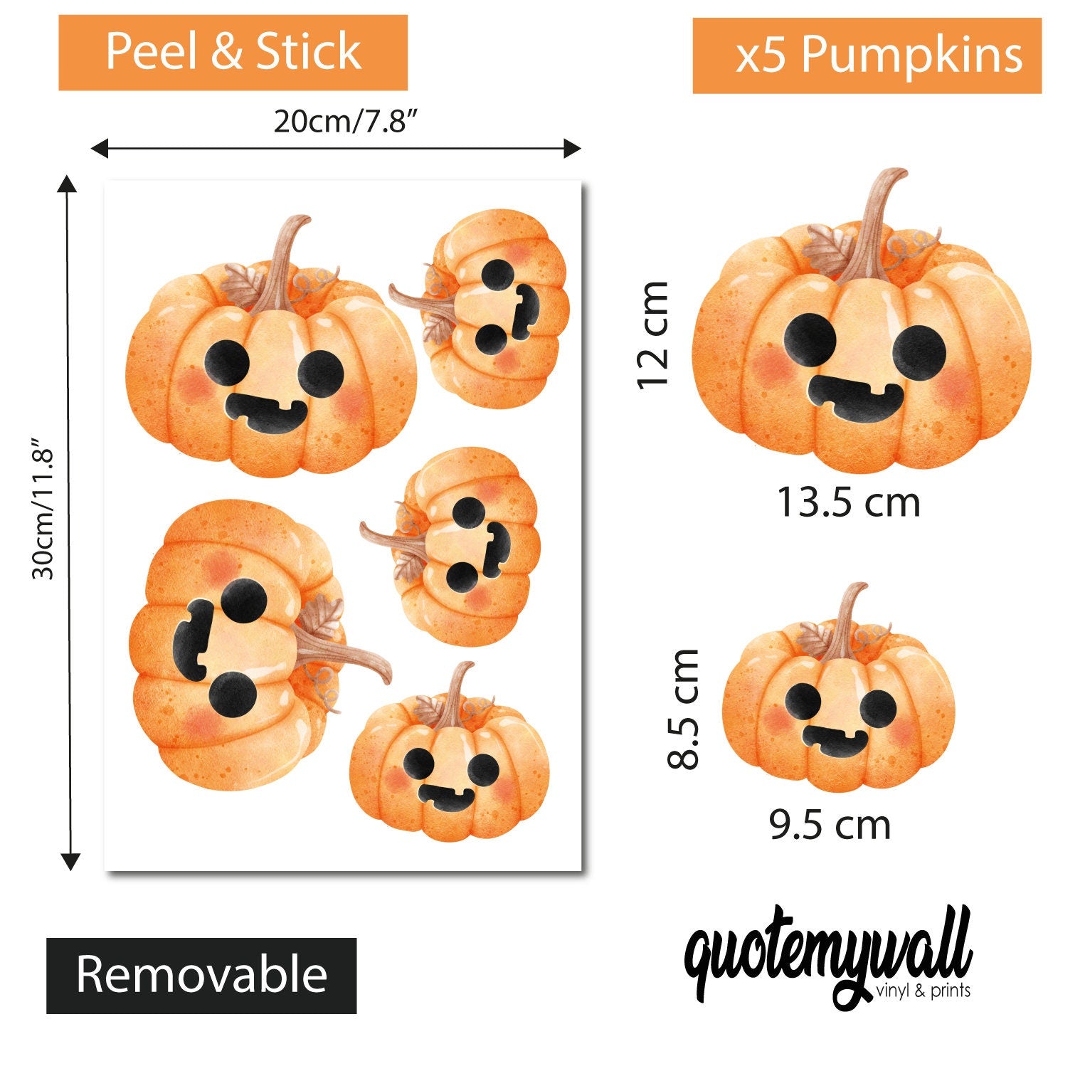 Pumpkin Halloween Window Wall Stickers Decals Spooky Vinyl Removable Peel & Stick