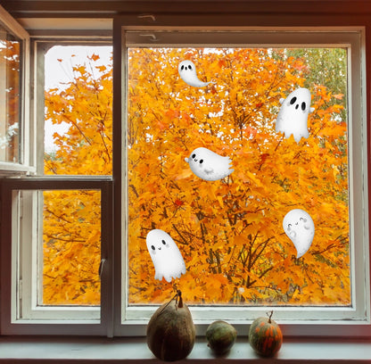 Flying Ghosts Halloween Window Stickers Decals Peel & Stick Removable Window Decal Cling Reusable