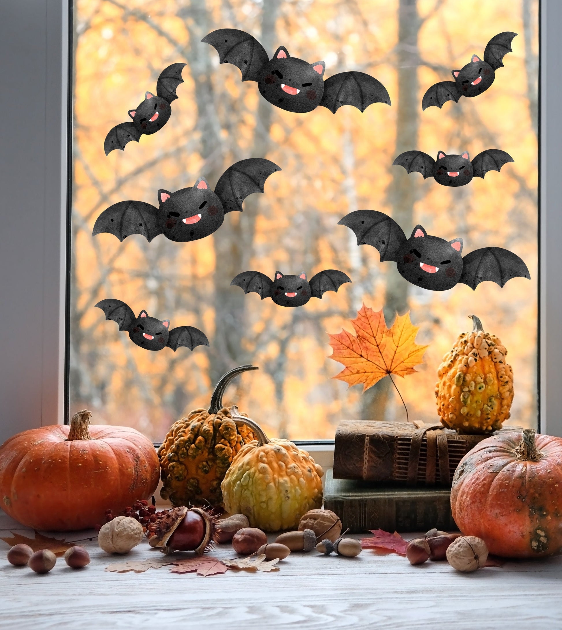 Flying Bats Halloween Window Stickers Decals Spooky Vinyl Removable Peel & Stick Reusable