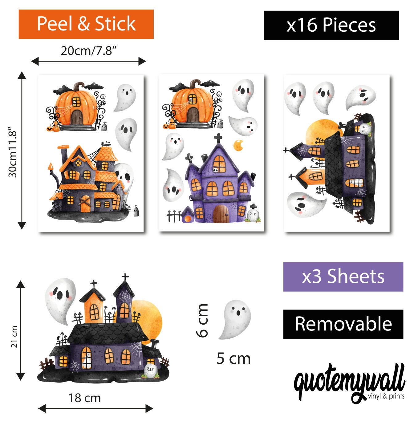Haunted House Halloween Decorations Window Stickers Pumpkin Grave Scary Spooky Decals Removable