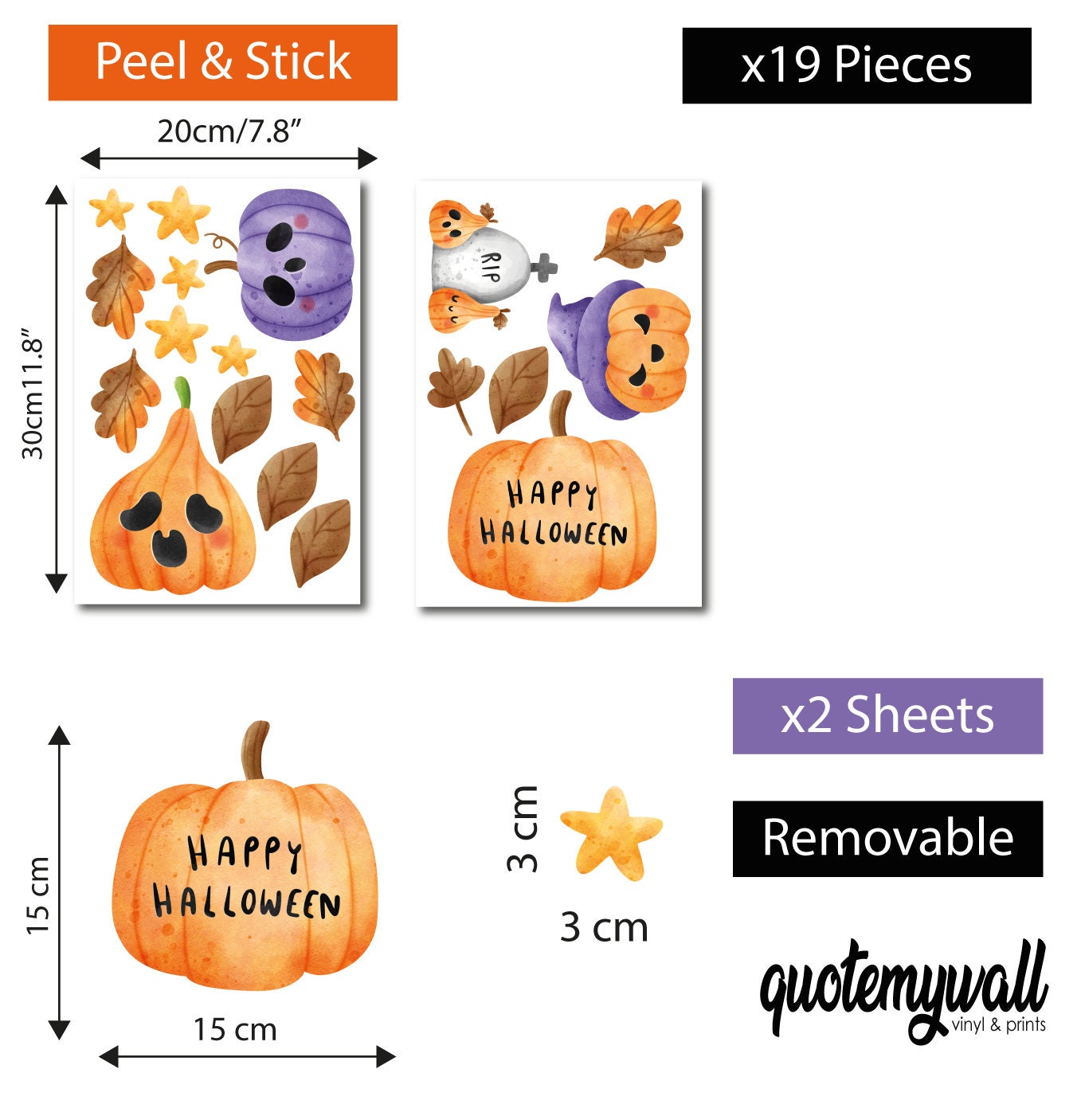 Halloween Pumpkin Decoration Window Stickers, Halloween Decals, Pumpkin Stickers, Happy Halloween