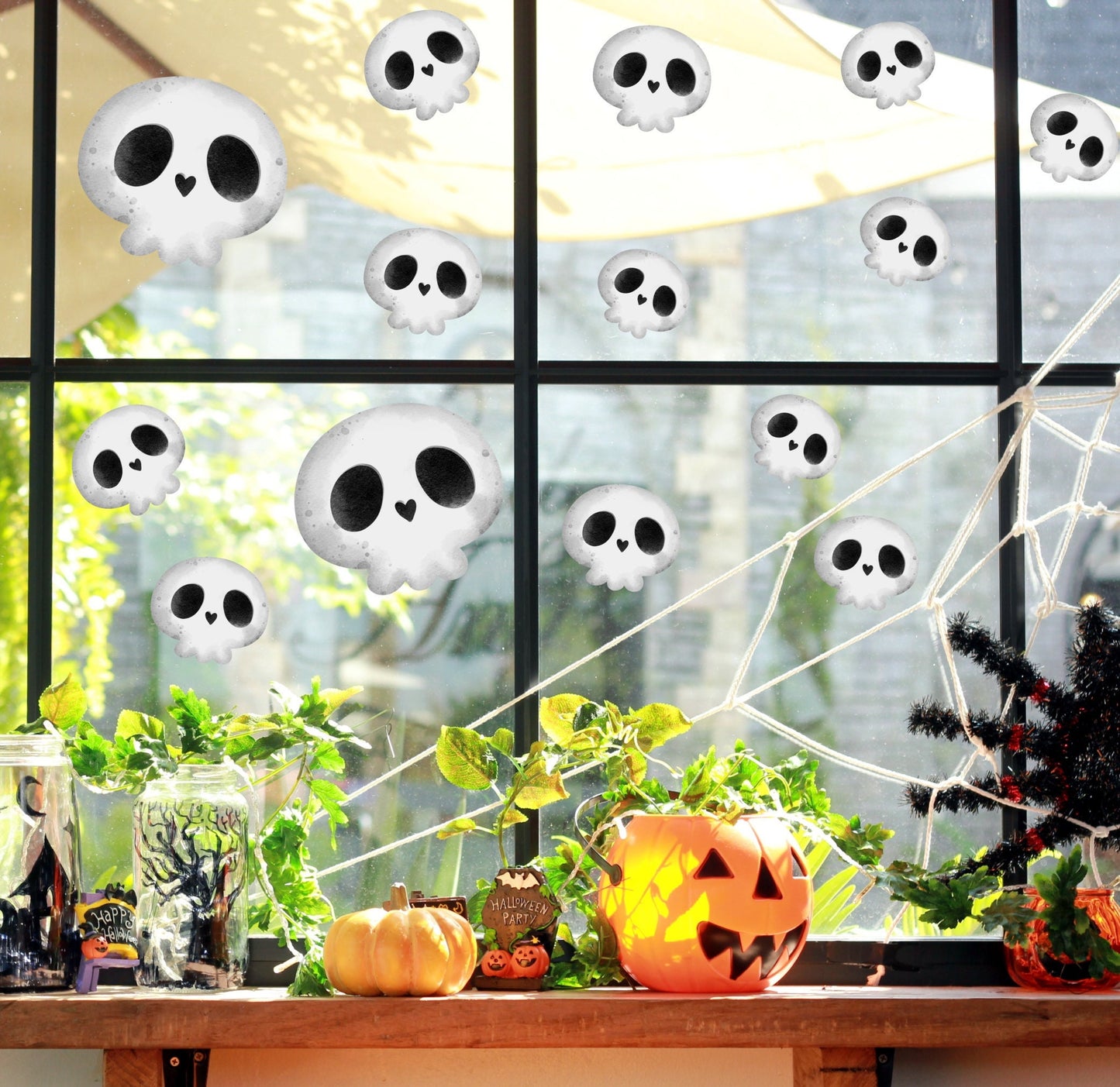 Scary Skulls Halloween Stickers Window Decals, Removanble Halloween Decorations, Skull Stickers