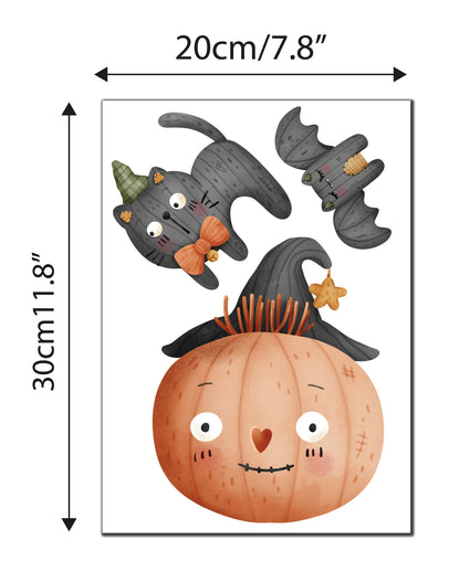 Halloween Window Stickers Cute Smilinmg Pumpkin, Black Cat & Flying Bat Halloween Decor Decorations