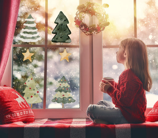 Christmas Tree Window Stickers, Holiday Decorations, Christmas Decor, Star Window Decals, Xmas Window Stickers