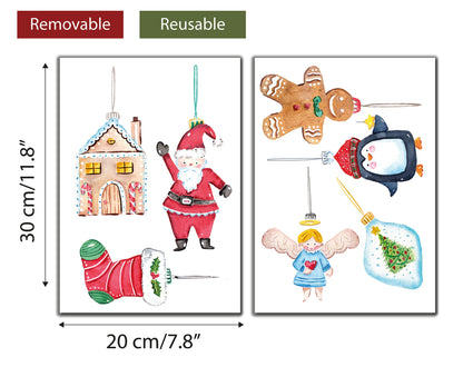 Hanging Watercolour Christmas Window Stickers, Christmas Decorations, Holiday Decor, Santa, Penguin, Gingerbread Man, Angel