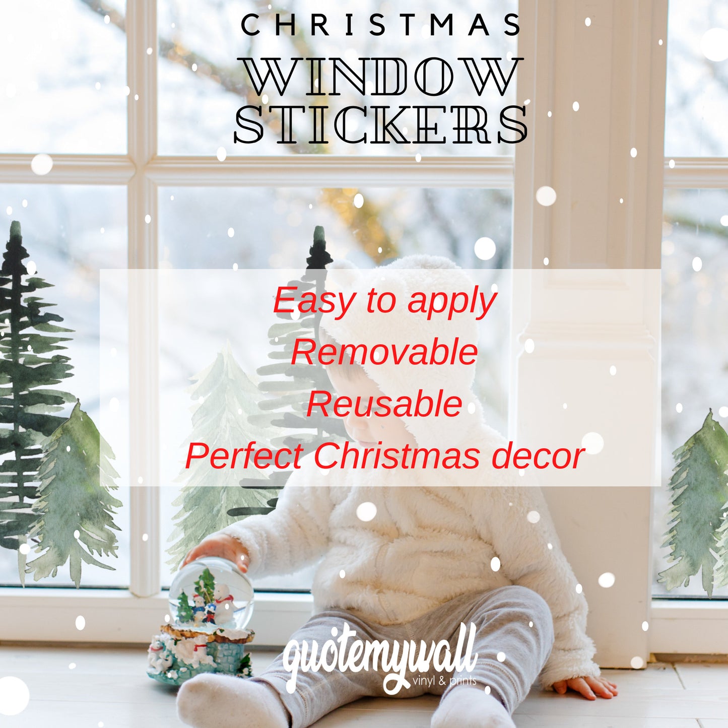 90 Mini Christmas Window Stickers, Christmas Trees Snowflakes & Dots, Xmas Window Decals For Home Shop Window