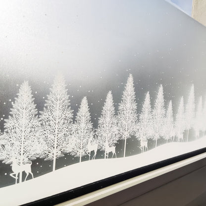 Christmas Window Sticker, Window Privacy Film, Winter Forest Trees, Reindeers & Falling Snow, Window Cling, Christmas Window Decor