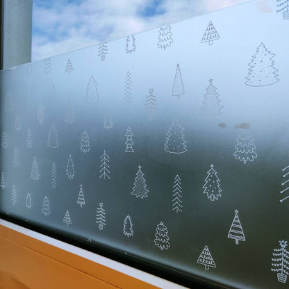 Doodle Christmas Tree Pattern Window Sticker, Christmas Window Privacy Film, Christmas Decorations, Holiday Decor Window Decals