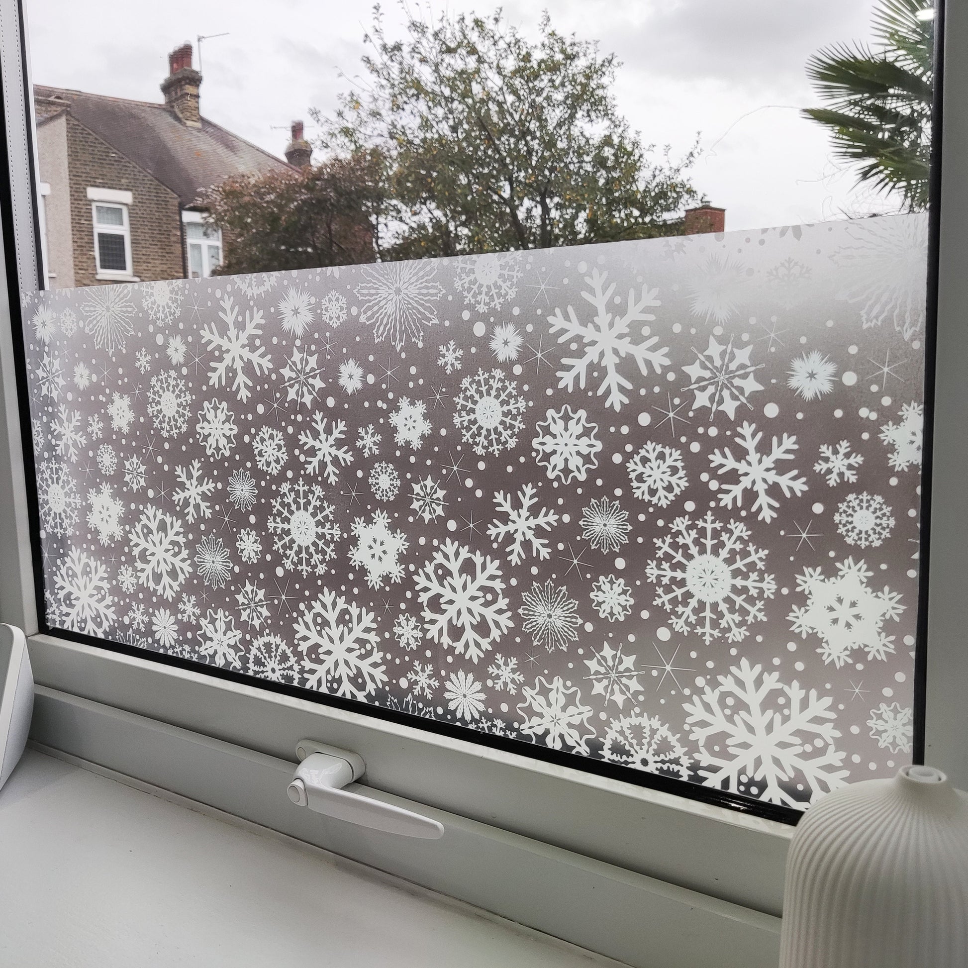 Snowflakes Christmas Window Privacy Film Sticker - Removable & Reusable Frosted Xmas Decal