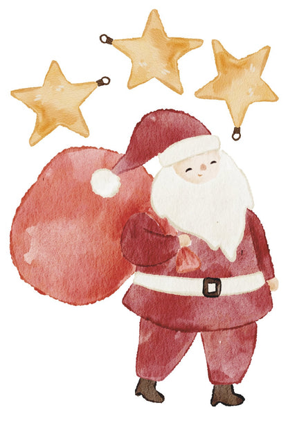 Santa & Stars Hand Drawn Christmas Window Stickers Watercolor Watercolour Xmas Window Decorations