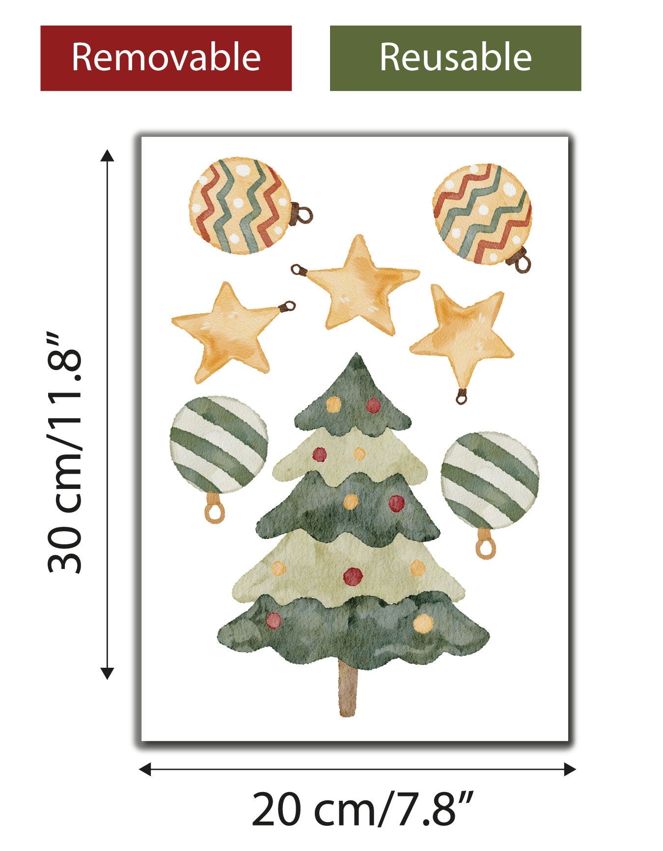 Christmas Tree With Baubles Window Sticker, Holiday Decor, Christmas Decorations, Star Window Decal