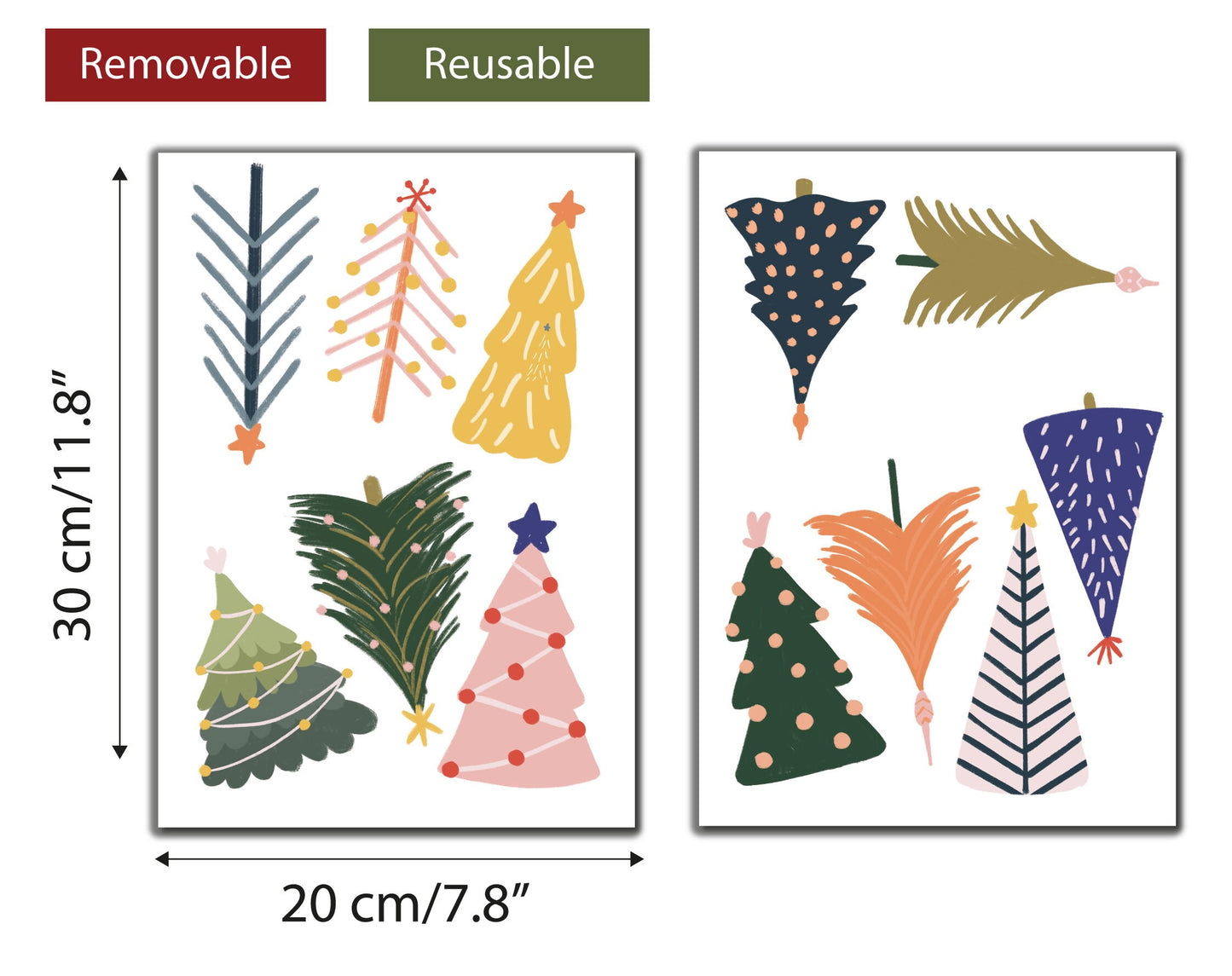 Decorative Colour Christmas Trees Window Stickers Decals Removable Reusable Decorations