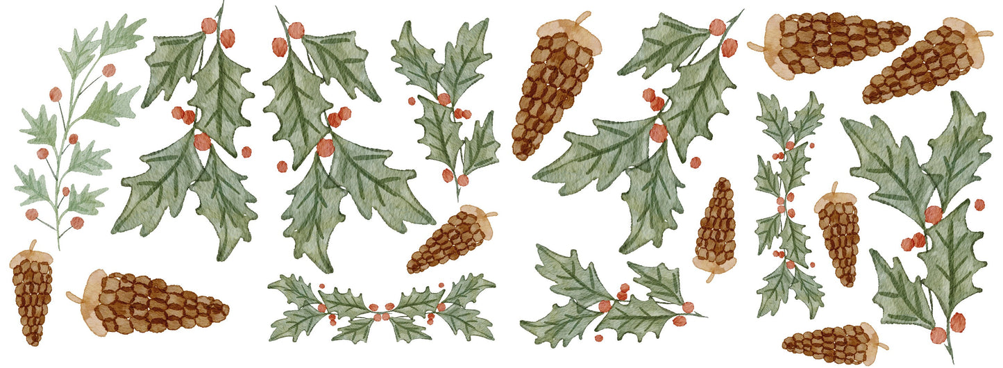 Large Pack Christmas Foliage Window Stickers Decals, Christmas Decor, Holiday Decor, Holly Window Stickers, Christmas Holly