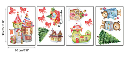 Cute Bears Christmas Village Window Decals Stickers, Childrens Window Stickers, Nursery Christmas Stickers