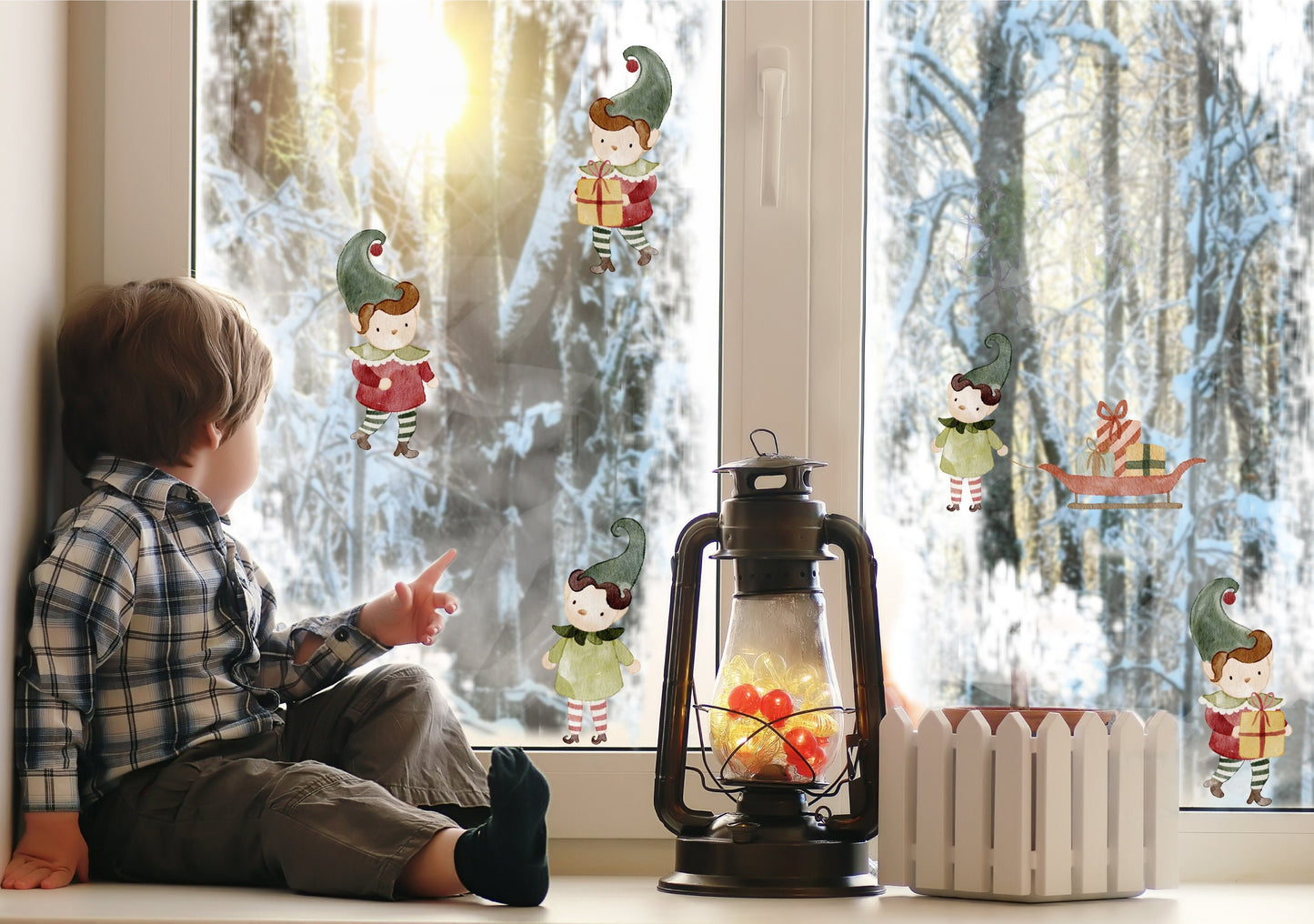 Christmas Elf Window Stickers Elves Xmas Window Decorations For Kids Children Nursery Home
