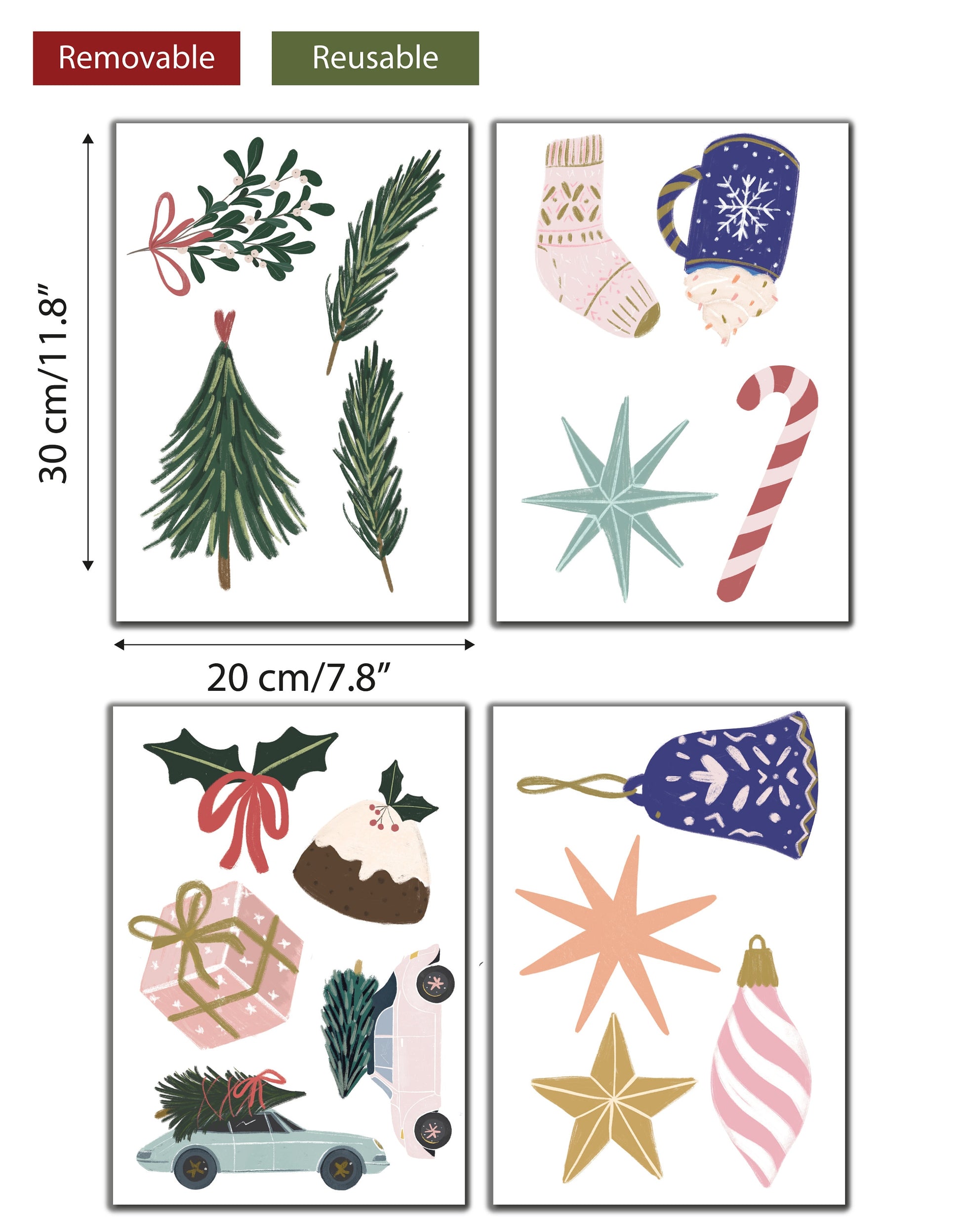 Multi Pack Holiday Decor Christmas Window Decals Stickers