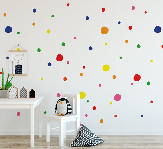 Colourful Polka Dot Wall Declas For Kids Childrens Bedroom Decor, Polka Dot Wall Stickers, Rainbow Colour Stickers Removable