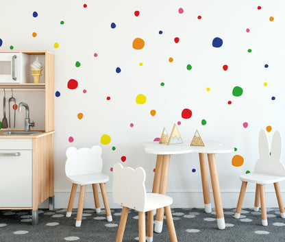 Colourful Polka Dot Wall Declas For Kids Childrens Bedroom Decor, Polka Dot Wall Stickers, Rainbow Colour Stickers Removable