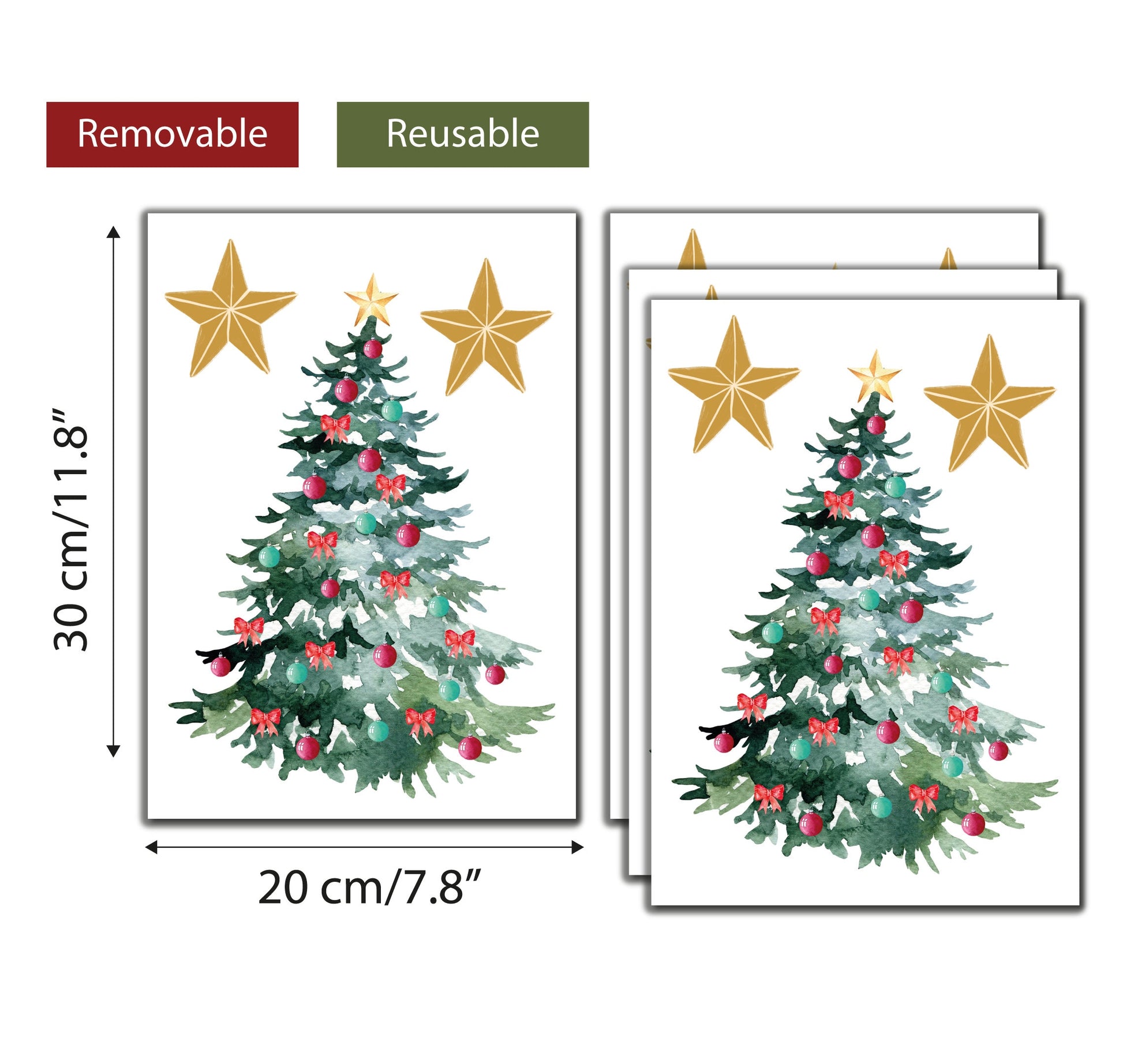 Snowy Christmas Trees & Stars Window Stickers Decals Xmas Decorations